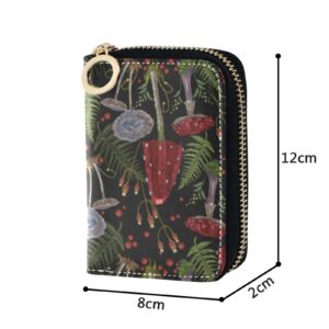 Sletend Mushrooms Gothic Style RFID Credit Card Holder Leather With Zipper Card Case Wallet for Women Girls