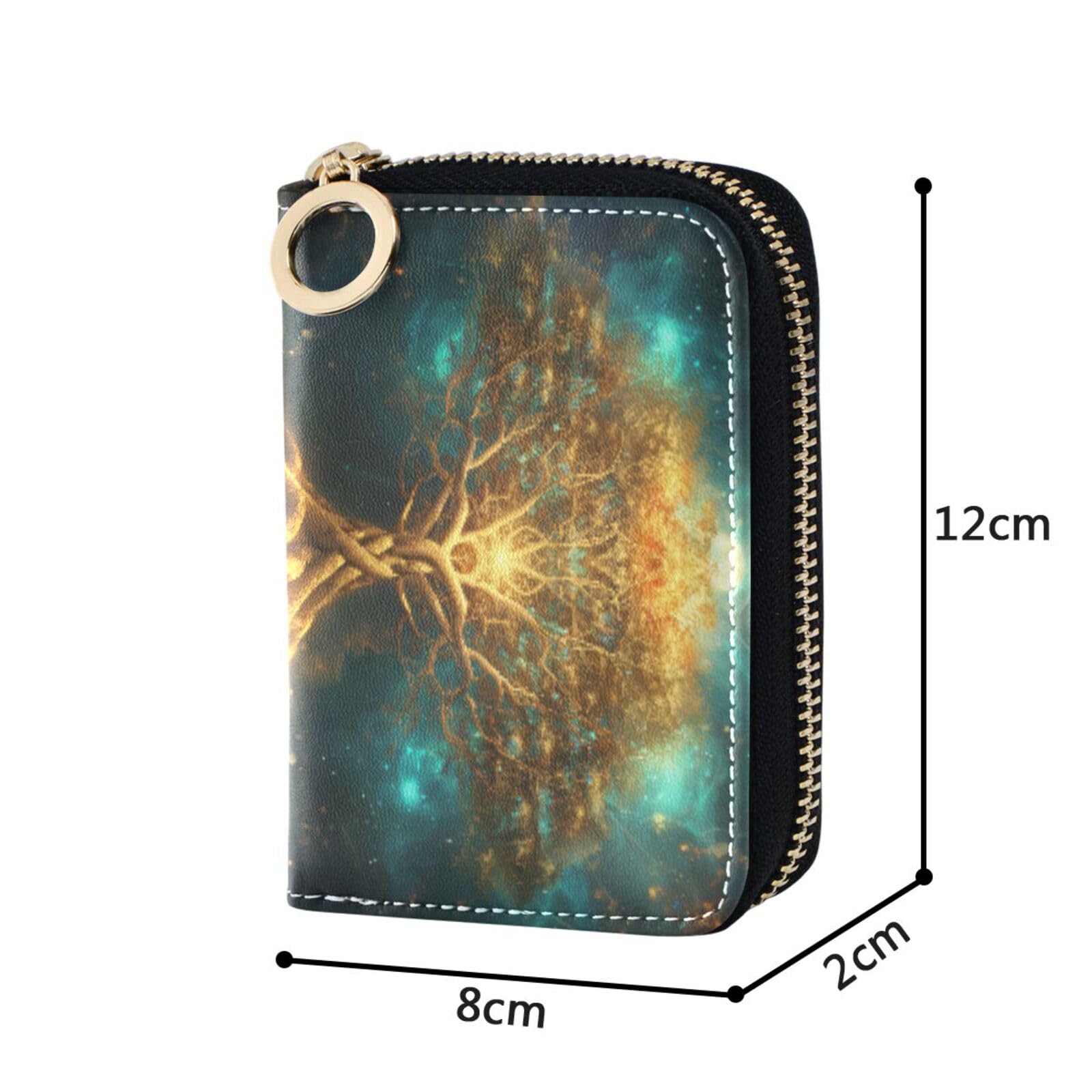 Sletend RFID Credit Card Holder Tree Of Life Leather With Zipper Card Case Wallet for Women Girls