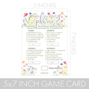 Little Wildflower Girl Baby Shower Party Games - What's On Your Phone and Word Scramble (2 Game Bundle) - 20 Dual Sided Cards - Baby in Bloom Party Supplies