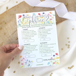 Little Wildflower Girl Baby Shower Party Games - What's On Your Phone and Word Scramble (2 Game Bundle) - 20 Dual Sided Cards - Baby in Bloom Party Supplies