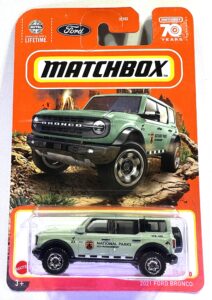 matchbox - ford bronco - 2021 - national parks - matchbox 70 years - 2023 - mint/nrmint ships bubble wrapped in a sized box