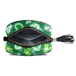 Crossbody Bag for Women St Patrick's Day Shamrock Flower Shoulder Bag with Chain Strap and Tassel