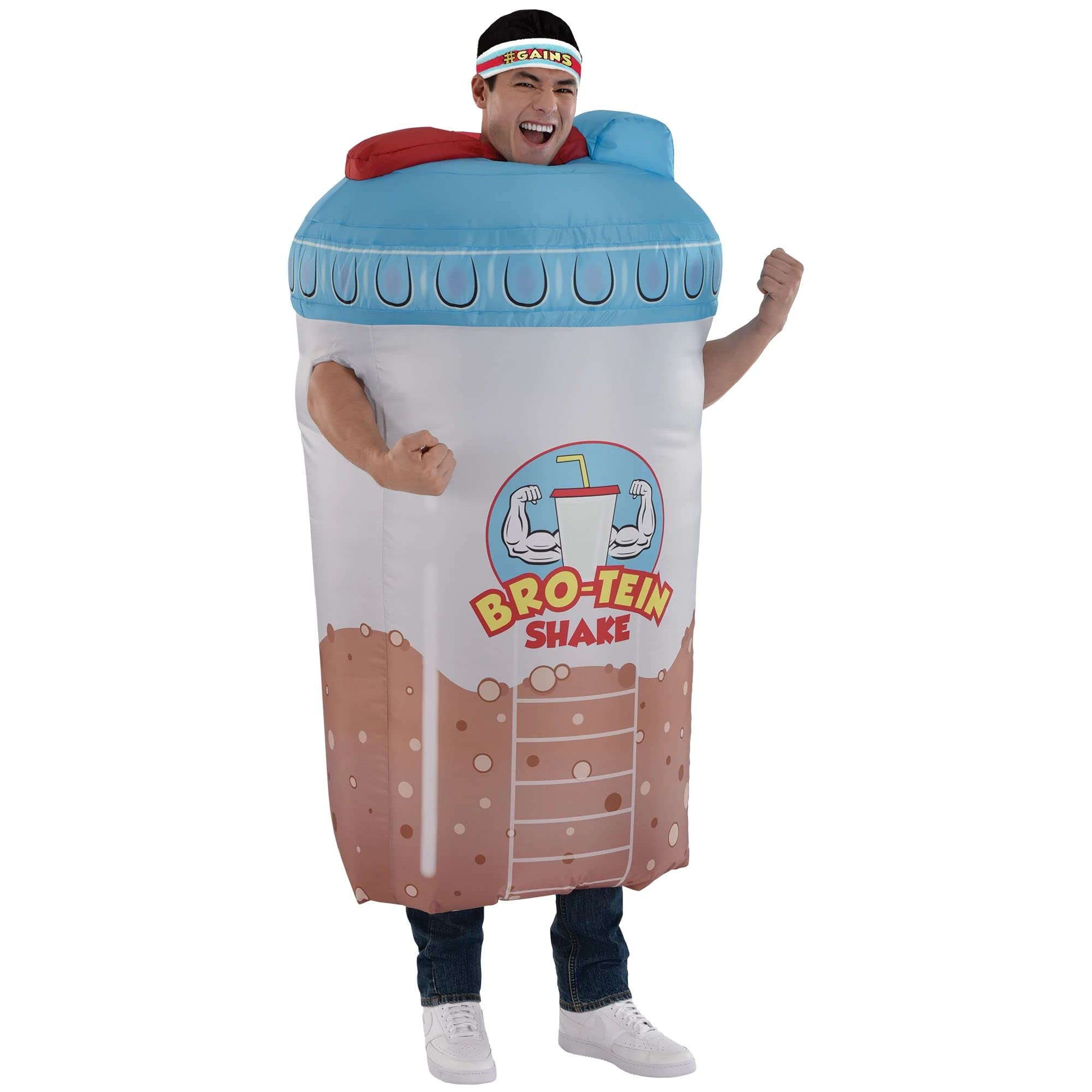 Multicolor Inflatable Bro-Tein Shake Costume (Adult Standard Size), Unique & Breezy - Ideal For Fun & Fitness-Themed Parties, 1 Pack