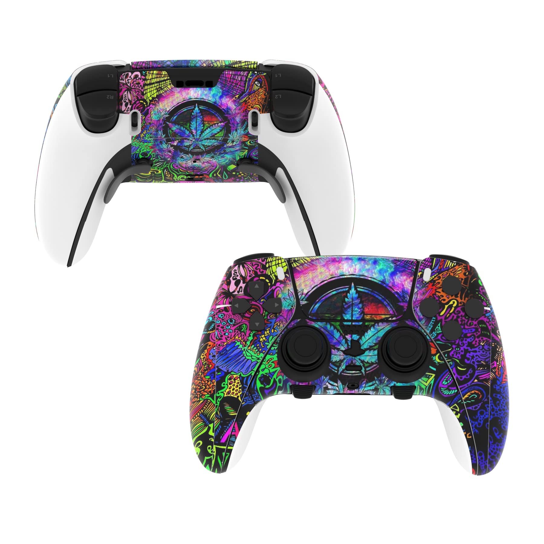 PlayVital 2 Set Skin Decals Sticker for ps5 Edge Wireless Controller, Custom Vinyl Decal Skins Wrap Cover for ps5 Edge Controller - Psychedelic Leaf