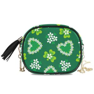 crossbody bag for women st patrick's day shamrock flower shoulder bag with chain strap and tassel