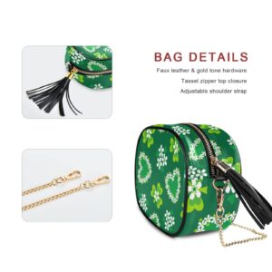 Crossbody Bag for Women St Patrick's Day Shamrock Flower Shoulder Bag with Chain Strap and Tassel