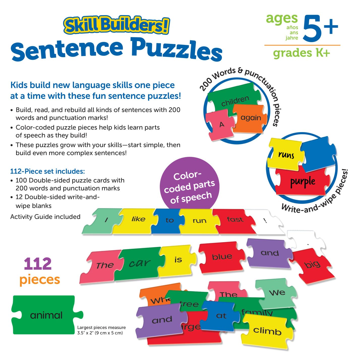 Learning Resources Skill Builders! Sentence Puzzles - Educational Puzzles for Kids, Kindergartner Learning Games, Reading Games for Kids,112 Pieces, 5+ Ages