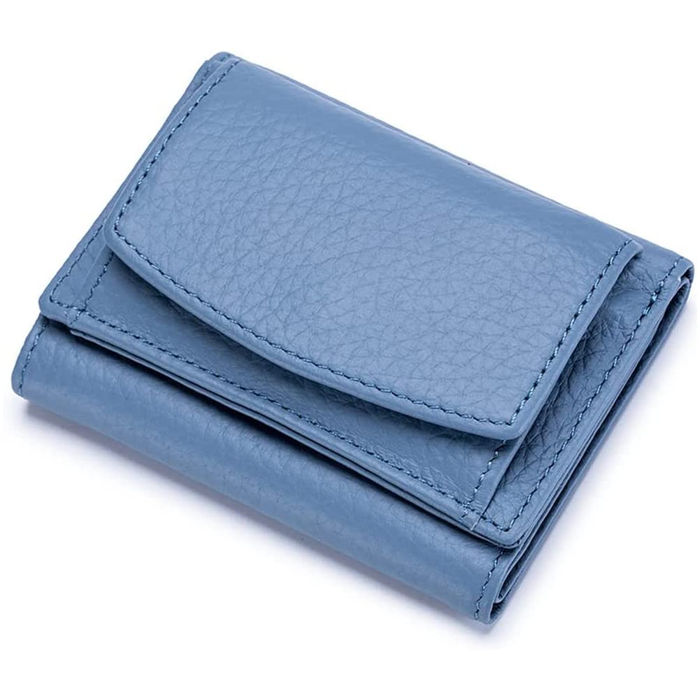 ZUICC 2023 New Vegan Mini Wallet for Women,Unisex Anti-Credit Card Fraud Folding Mini Wallet Trifold Leather Pocket Purse (blue)