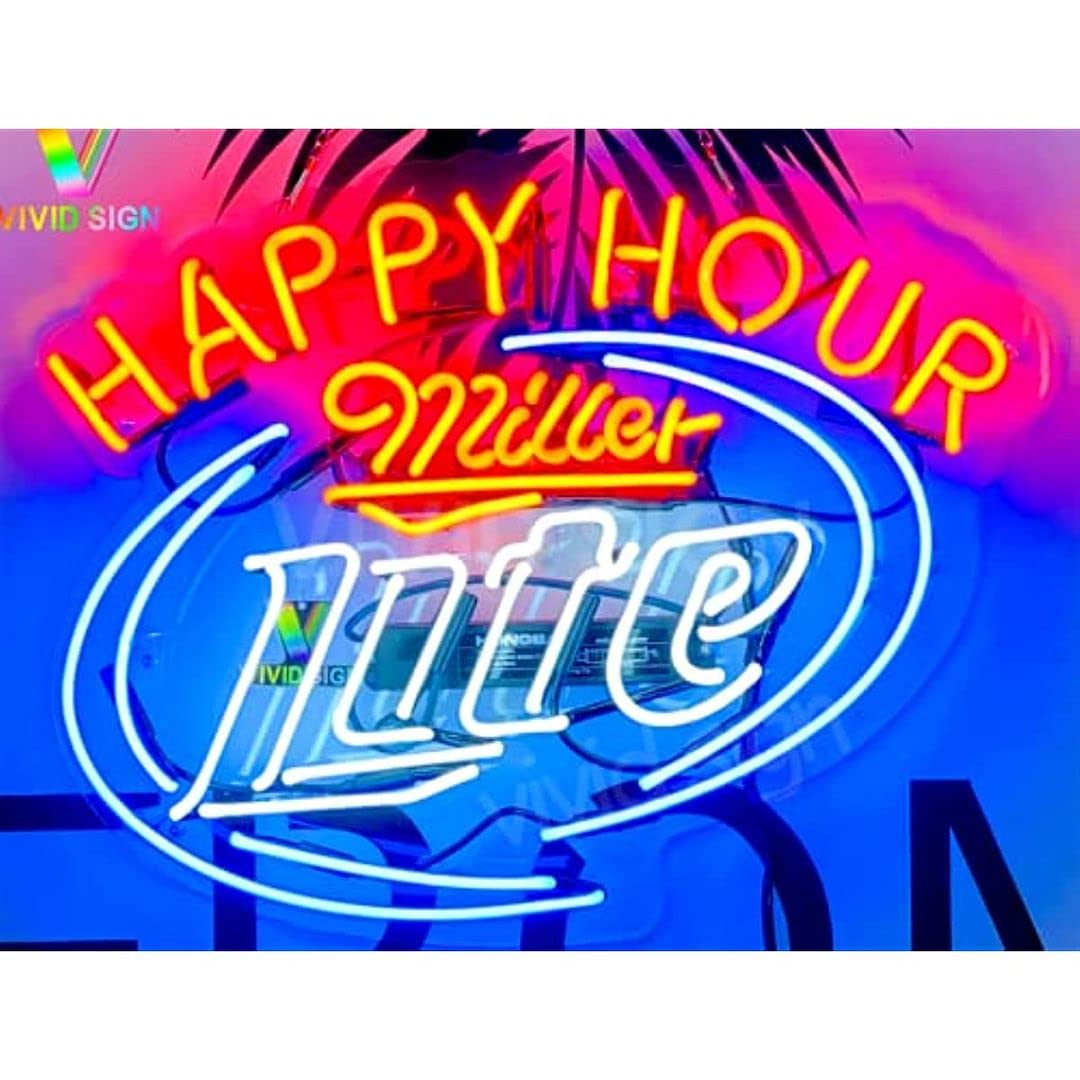 Prouten 20in Millers Lite Happy Hour Neon Sign Acrylic Beer Pub Bar Handmade Wall Decor Neon Light