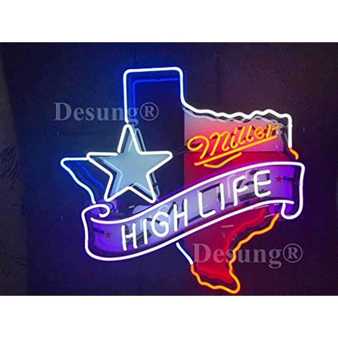 Prouten 24inx20in Texas Millers High Life Neon Sign Light HD Vivid Printing Tech Handmade Man Cave Beer Bar Pub Lamp