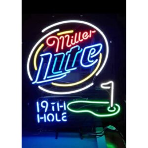 prouten 20inx16in millers lite 19th hole neon sign light man cave bar pub beer gift neon lamp