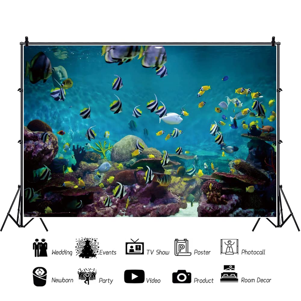 DORCEV 20x10ft Underwater World Photography Backdrop Submarine World Sea Fishes Aquatic Plants Background Undersea World Cartoon Theme Kids Birthday Party Luau Hula Party Banner Supplies Banner