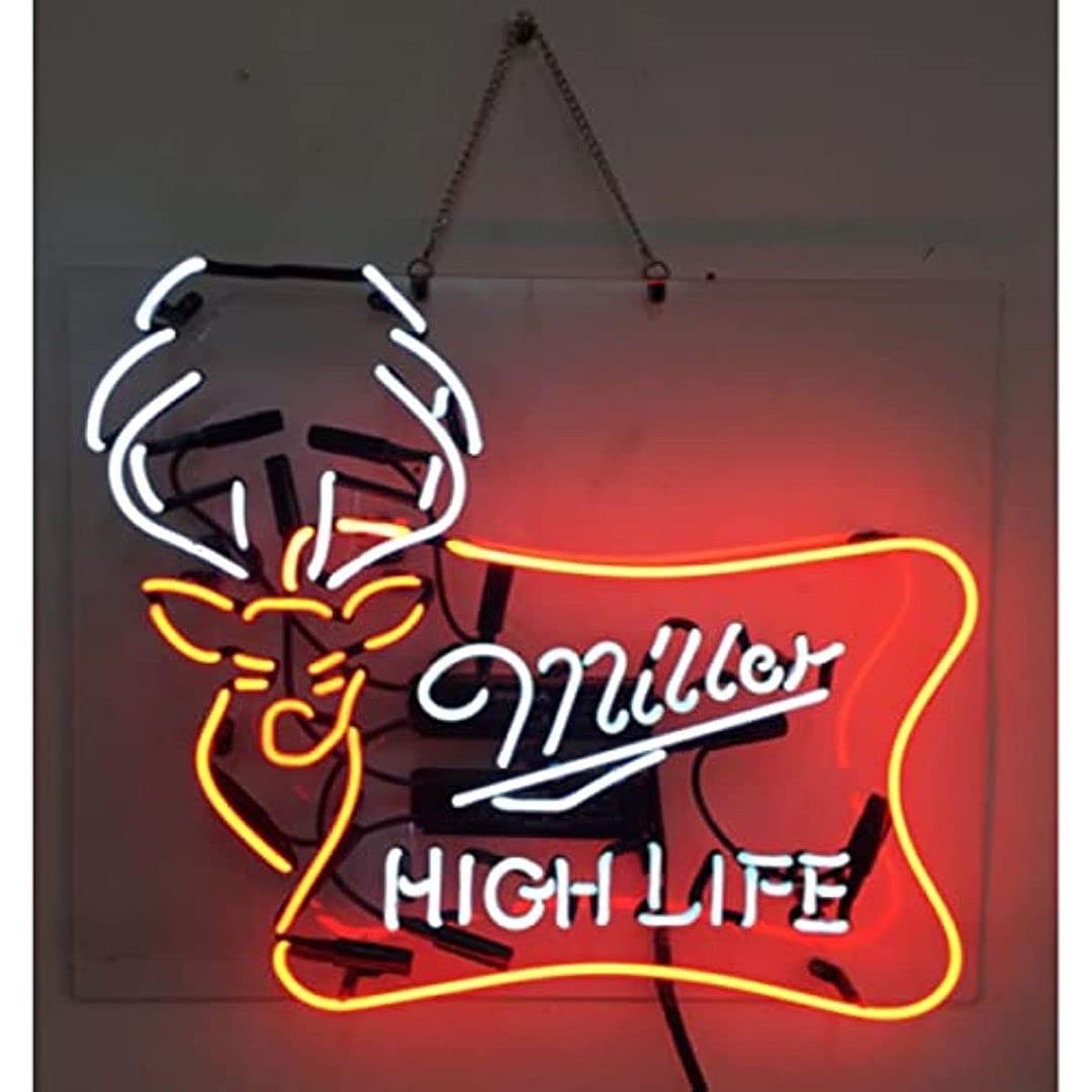 Prouten 20in Millers High Life Deer Neon Sign Acrylic Beer Pub Bar Handmade Wall Decor Neon Light