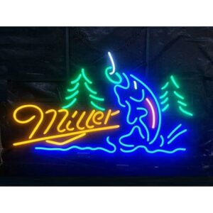 prouten 24inx20in millers lite fish trees fishing get hooked neon sign light man cave bar pub beer gift neon lamp