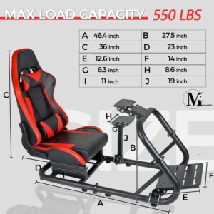 Minneer Flying Racing Simulator Cockpit with Red Seat Fit Immersive Drive for Logitech/Thrustmaster/Fanatec G29/G920/G923/T248/T300, Racing Steering Wheel Stand(Wheel Pedal Handbrake Not Included)