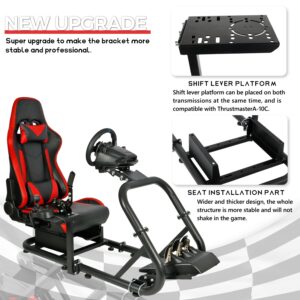 Minneer Flying Racing Simulator Cockpit with Red Seat Fit Immersive Drive for Logitech/Thrustmaster/Fanatec G29/G920/G923/T248/T300, Racing Steering Wheel Stand(Wheel Pedal Handbrake Not Included)