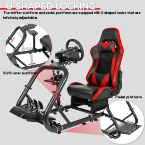 Minneer Flying Racing Simulator Cockpit with Red Seat Fit Immersive Drive for Logitech/Thrustmaster/Fanatec G29/G920/G923/T248/T300, Racing Steering Wheel Stand(Wheel Pedal Handbrake Not Included)