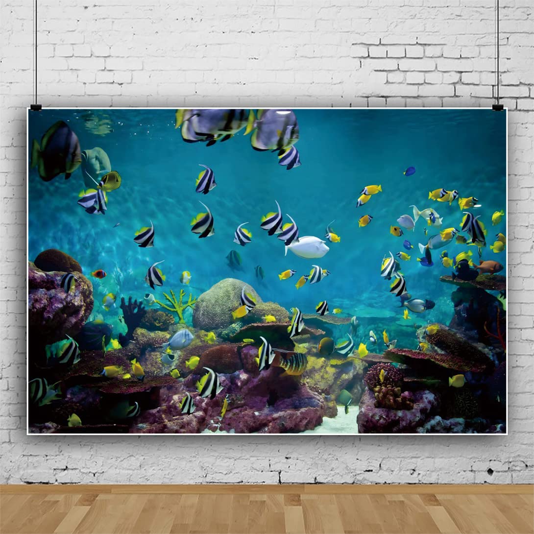 DORCEV 20x10ft Underwater World Photography Backdrop Submarine World Sea Fishes Aquatic Plants Background Undersea World Cartoon Theme Kids Birthday Party Luau Hula Party Banner Supplies Banner