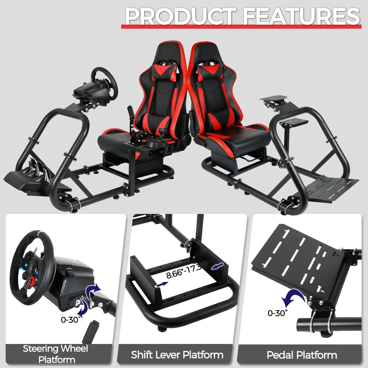 Minneer Flying Racing Simulator Cockpit with Red Seat Fit Immersive Drive for Logitech/Thrustmaster/Fanatec G29/G920/G923/T248/T300, Racing Steering Wheel Stand(Wheel Pedal Handbrake Not Included)