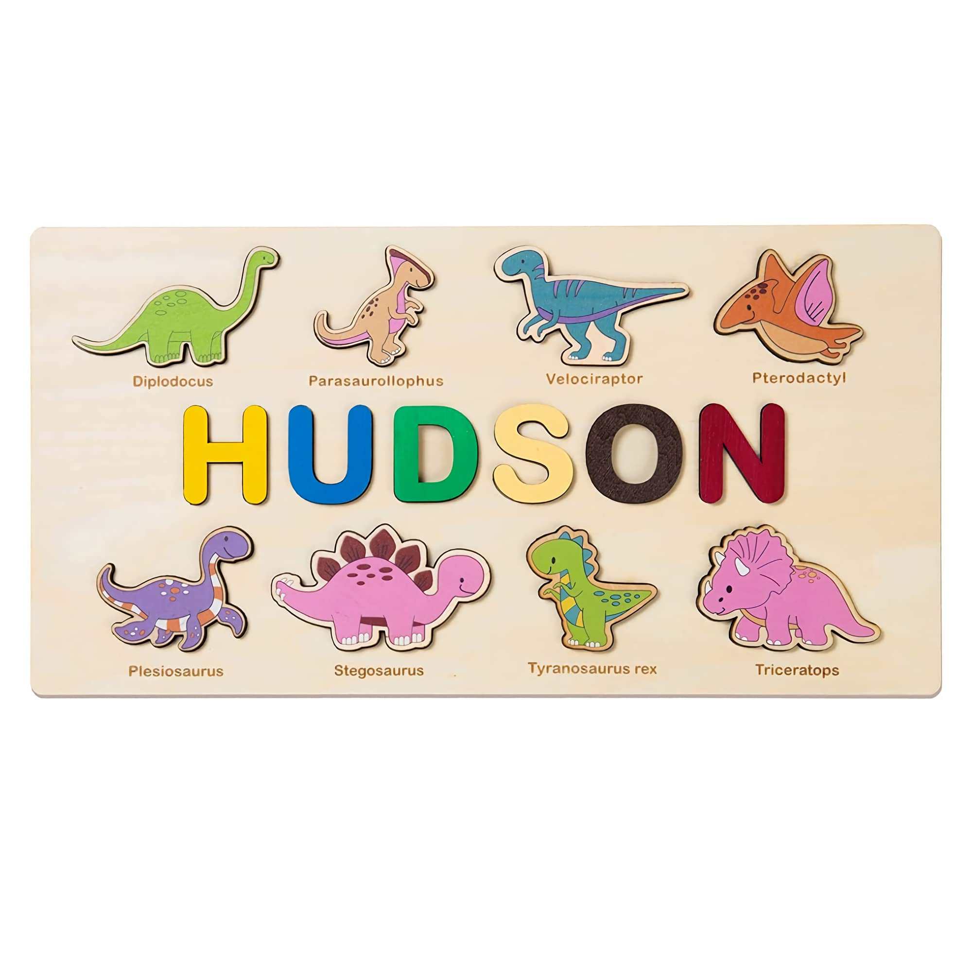 Personalized Name Puzzles, Wooden Custom Name Educational Puzzle Toys, for Preschool Early Education Toys Variety Styles, Creative Early Education for Baby Boys and Girls (8 Dinosaurs)