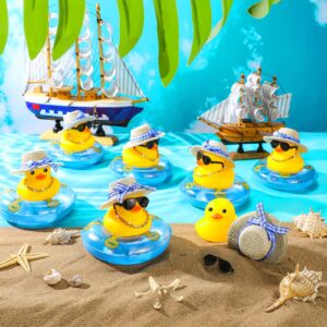 Summer Rubber Duck Mini Yellow Duck Bath Toys Duckies Car Dashboard Decorations with Mini Sun Hat Swim Ring Necklace and Sunglasses for Bathtub Shower Birthday Swimming (24 Set)