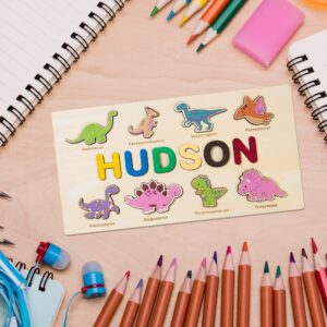 Personalized Name Puzzles, Wooden Custom Name Educational Puzzle Toys, for Preschool Early Education Toys Variety Styles, Creative Early Education for Baby Boys and Girls (8 Dinosaurs)