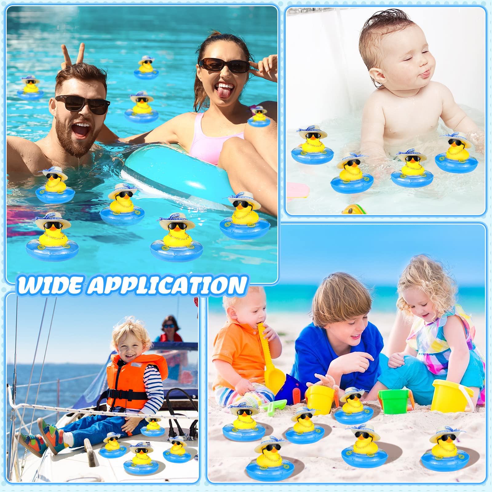 Summer Rubber Duck Mini Yellow Duck Bath Toys Duckies Car Dashboard Decorations with Mini Sun Hat Swim Ring Necklace and Sunglasses for Bathtub Shower Birthday Swimming (24 Set)