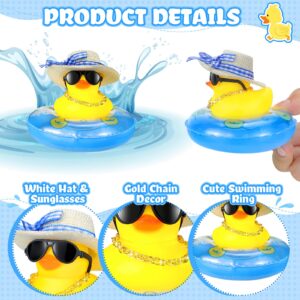 Summer Rubber Duck Mini Yellow Duck Bath Toys Duckies Car Dashboard Decorations with Mini Sun Hat Swim Ring Necklace and Sunglasses for Bathtub Shower Birthday Swimming (24 Set)