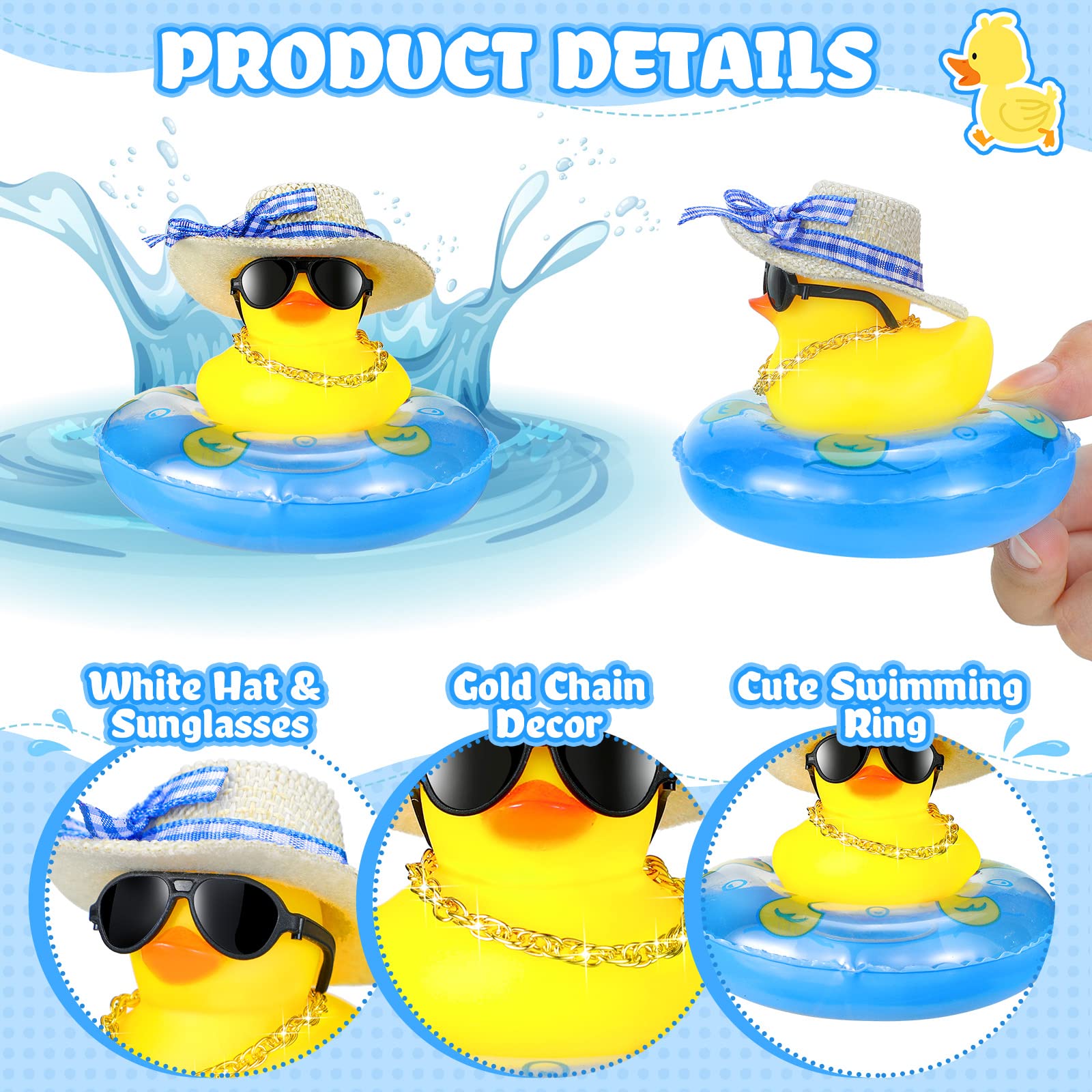 Summer Rubber Duck Mini Yellow Duck Bath Toys Duckies Car Dashboard Decorations with Mini Sun Hat Swim Ring Necklace and Sunglasses for Bathtub Shower Birthday Swimming (24 Set)