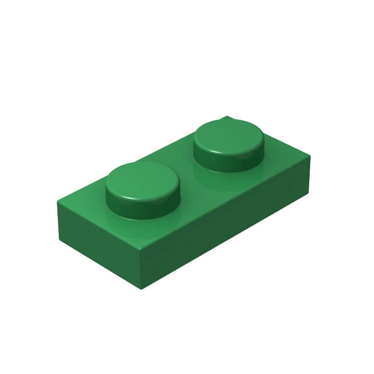 Classic Building Bulk 1x2 Plate, Green Plates 1x2, 100 Piece, Compatible with Lego Parts and Pieces 3023(Color:Green)