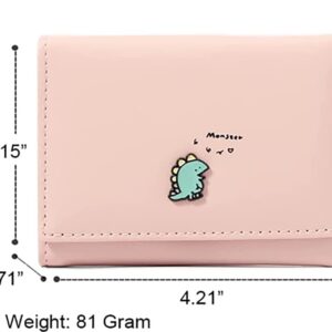 YaJaMa Cute Dinosaur Monster Women Wallet PU Leather Small Trifold Cerdit Card Case Holder Organizer for Teen Girls with ID Window (Pink)