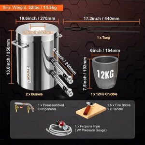 VEVOR Stainless Steel Blacksmithing Forge Propane Melting Furnace Kit, Stainless 12KG, Silver