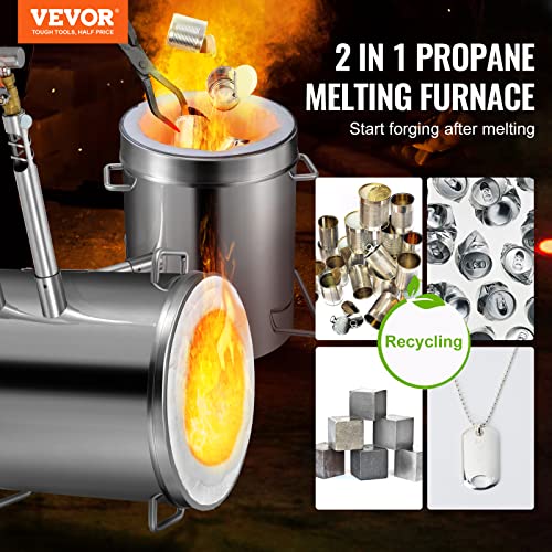 VEVOR Stainless Steel Blacksmithing Forge Propane Melting Furnace Kit, Stainless 12KG, Silver