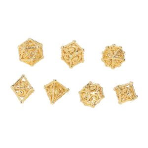 7pcs Dice Set, Hollow Out Exquisite Carved Keep Balance Copper Polyhedral Dice Set for Board Games