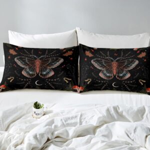 Manfei Kids Butterfly Duvet Cover Set Full Size, Red Mushroom Bedding Set 3pcs for Boys Girls Bedroom Decor, Botanical Floral Print Comforter Cover Boho Stars Moon Quilt Cover with 2 Pillowcases