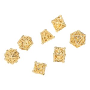 7pcs Dice Set, Hollow Out Exquisite Carved Keep Balance Copper Polyhedral Dice Set for Board Games