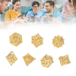 7pcs Dice Set, Hollow Out Exquisite Carved Keep Balance Copper Polyhedral Dice Set for Board Games