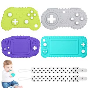 fu store 4-pack silicone teething toys for infant toddlers, remote control game controller shape teethers for babies chew toys relief soothe babies gums set, bpa free/dishwasher and refrigerator safe