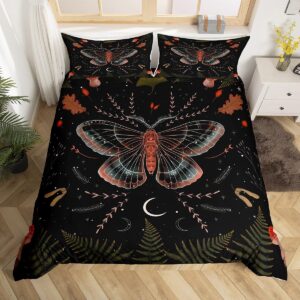 manfei kids butterfly duvet cover set full size, red mushroom bedding set 3pcs for boys girls bedroom decor, botanical floral print comforter cover boho stars moon quilt cover with 2 pillowcases