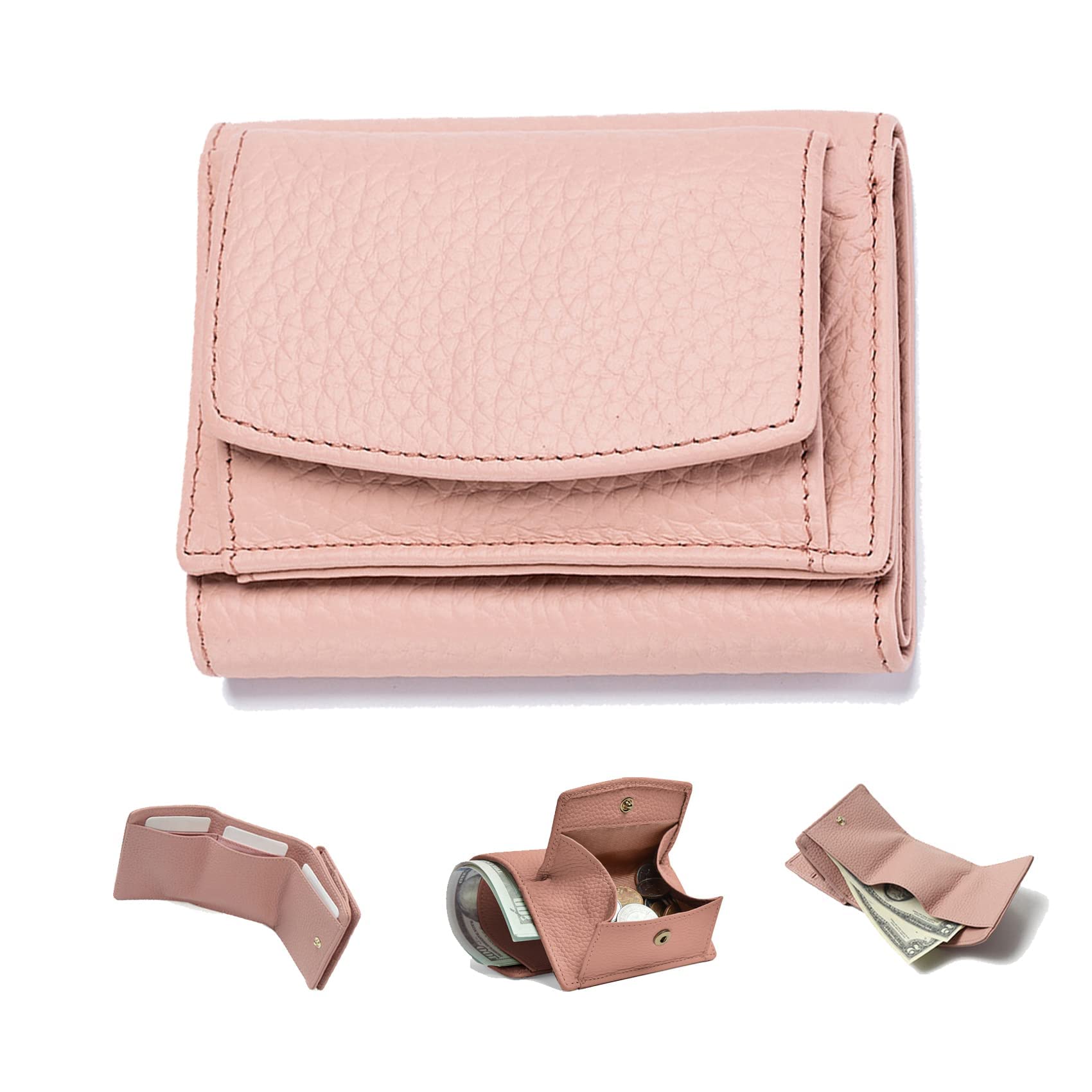 Qiuumey 2023 New Unisex Anti-Credit Card Fraud Folding Mini Wallet, 2023 New Vegan Mini Wallet for Women, Leather RFID Blocking Card Holder Pocket Anti-Credit Card Fraud Folding Mini Wallet (Pink)