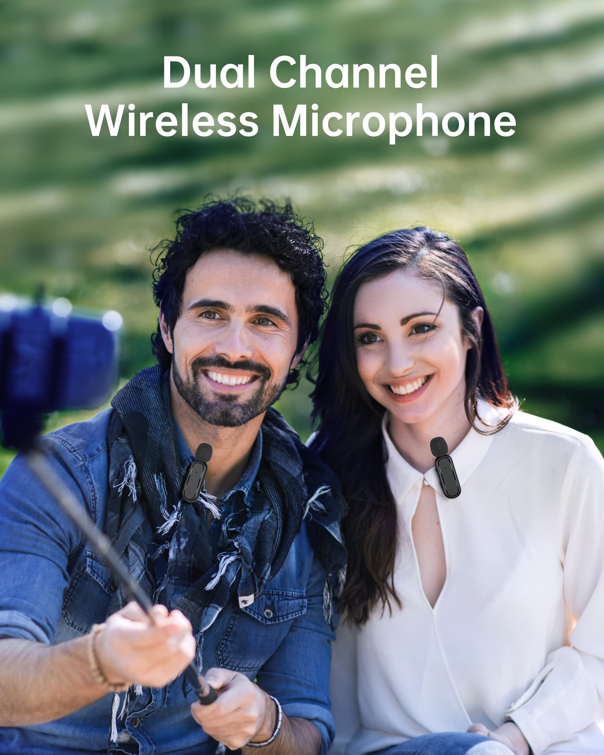 HCZ Wireless Lavalier Microphone for iPhone iPad with Charging Case, Plug-Play 7-Hour Battery, Noise Cancellation, 2 Pack Wireless Lapel Mic for Video Recording Podcast Vlog YouTube