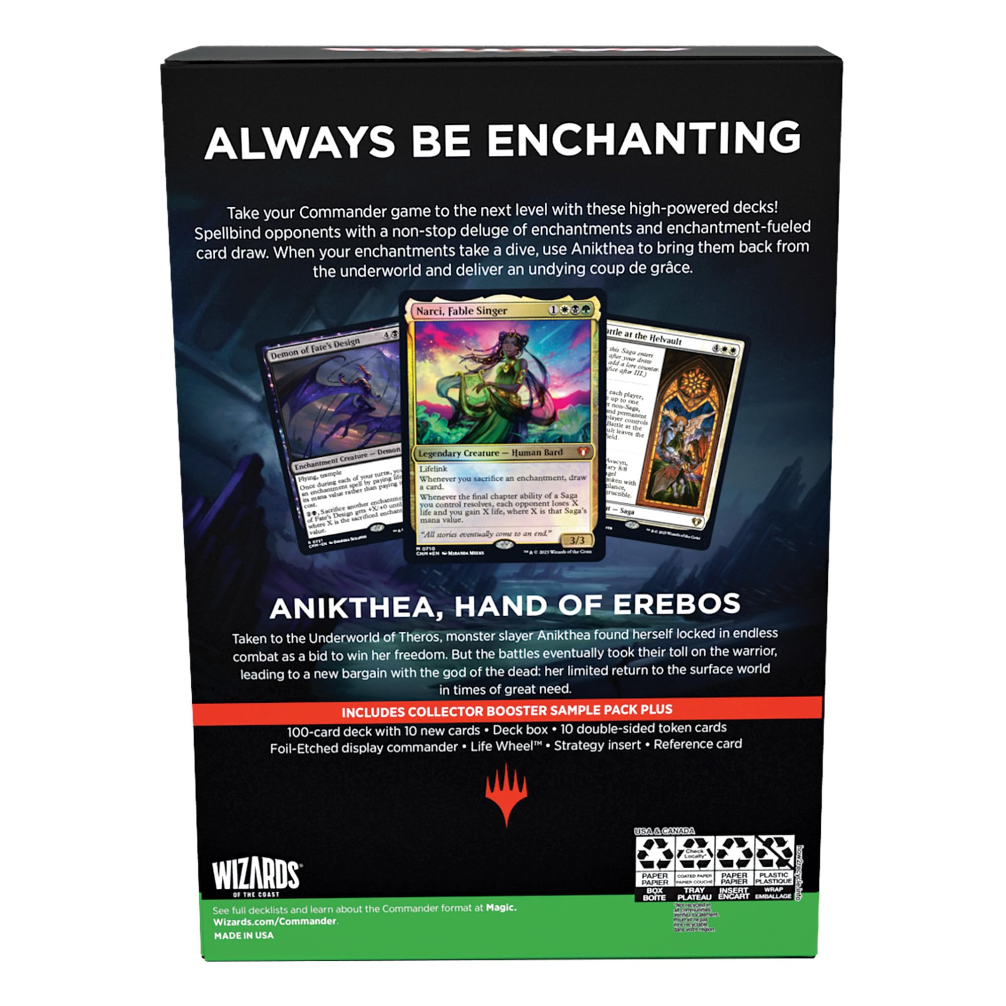 Magic The Gathering Commander Masters Commander Deck - Enduring Enchantments (100-Card Deck, 2-Card Collector Booster Sample Pack + Accessories)