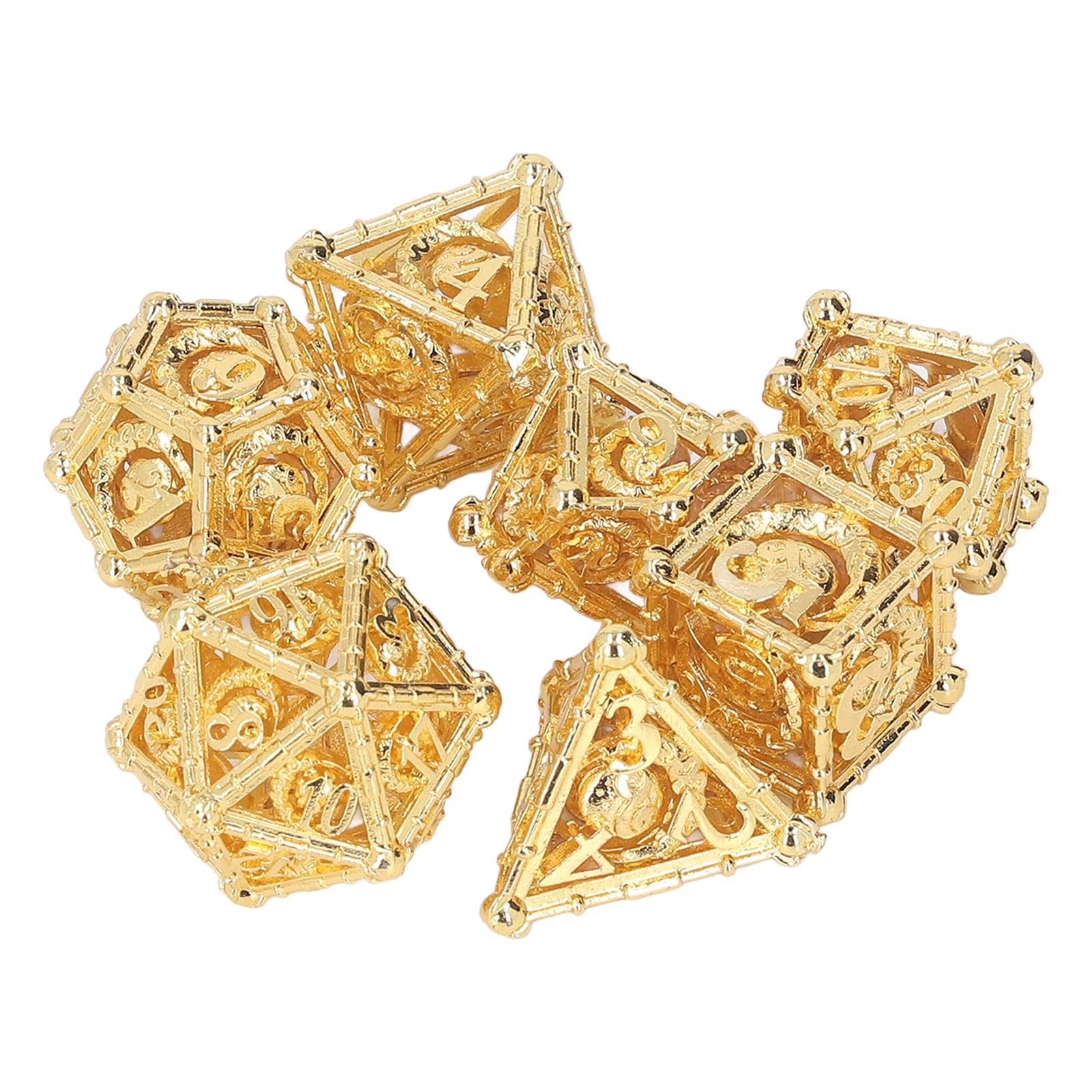 7pcs Dice Set, Hollow Out Exquisite Carved Keep Balance Copper Polyhedral Dice Set for Board Games