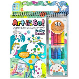 bright stripes travel coloring kit for kids: art on the go coloring books and crayons, sticker activity book - mess-free collage fun for ages 3+ (art on the go, going dotty ocean)