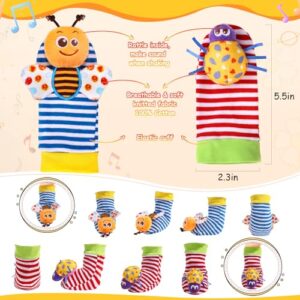 PADONISE Baby Wrist Rattle Socks and Foot Finder Set Baby Rattles Toys for 0-12 Month, Infant Girl Boy Toys for Babies 3-6 Months, Newborn Hand & Foot Toys for 0 to 9 Months, Baby Shower Gifts