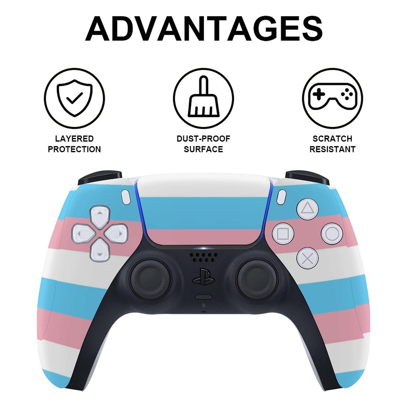 Transgender Flag Pride 3pcs Whole Body Decal Cover Sticker for PS5 Digital Edition for PS5 Console and Controller