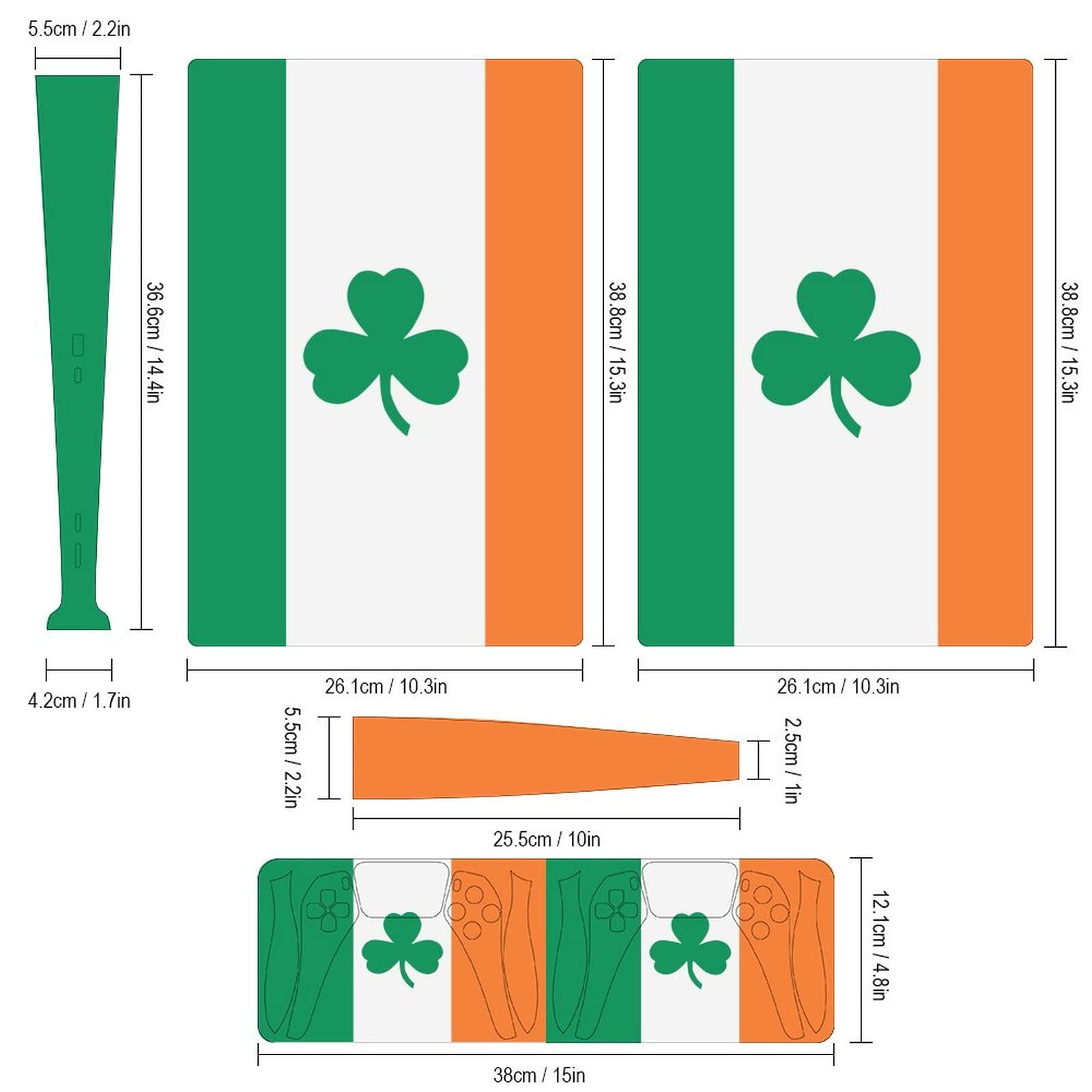 Ireland Shamrock Clover Flag 3pcs Whole Body Decal Cover Sticker for PS5 Digital Edition for PS5 Console and Controller