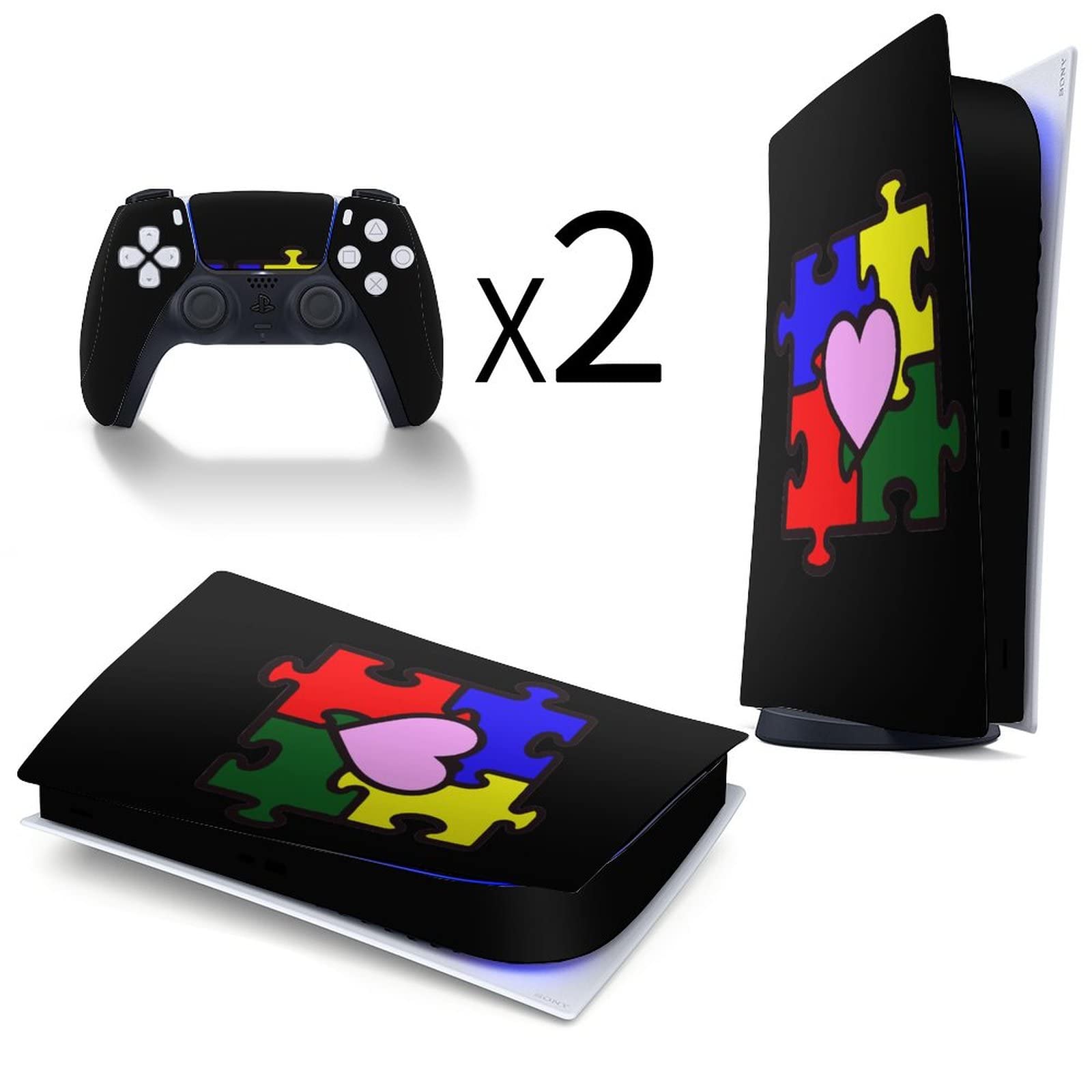 Autism Puzzle Piece 3pcs Whole Body Decal Cover Sticker for PS5 Digital Edition for PS5 Console and Controller