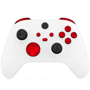 eXtremeRate Carmine Red Custom Thumbsticks + Chrome Red Replacement Buttons for Xbox Series X/S Controller