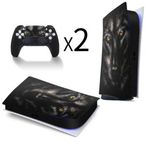 Black Wolf 3pcs Whole Body Decal Cover Sticker for PS5 Digital Edition for PS5 Console and Controller